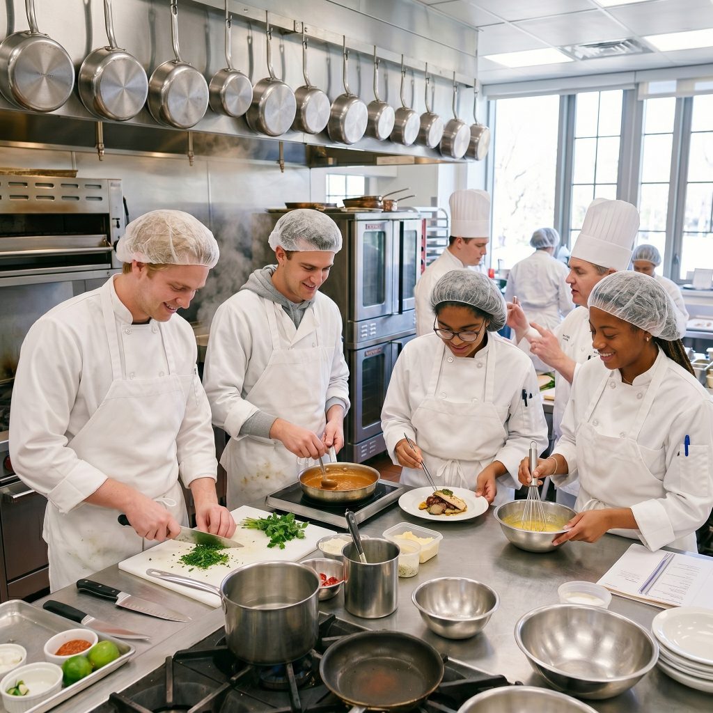 4 college students at cullinary school